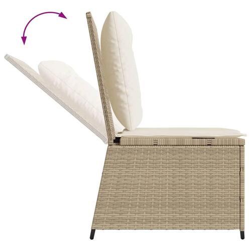 Loungestol med hynder og lænefunktion polyrattan beige