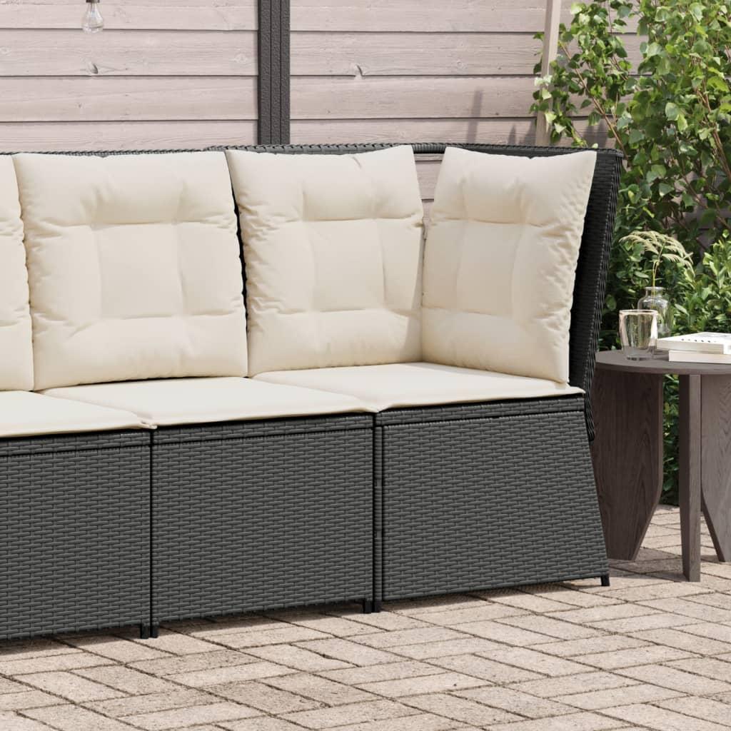 Hjørnemodul til havesofa med hynder polyrattan sort billede
