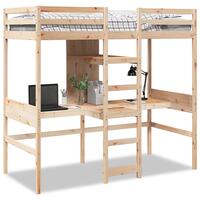 Højseng med skrivebord og hylder 90x200 cm massivt fyrretræ