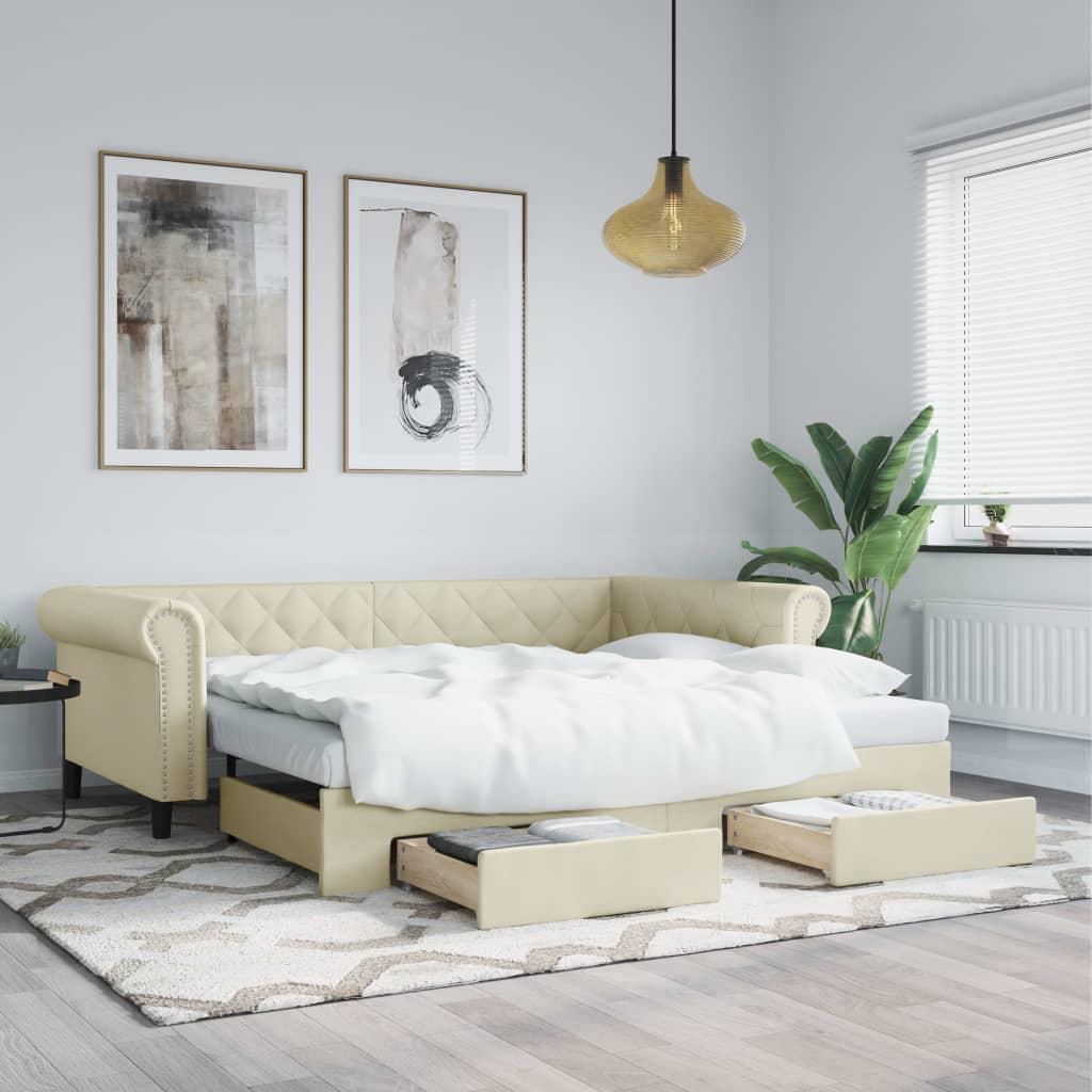 Daybed Kunstlæder Farvet - Creme / med udtræk og skuffe / 90 x 200 cm