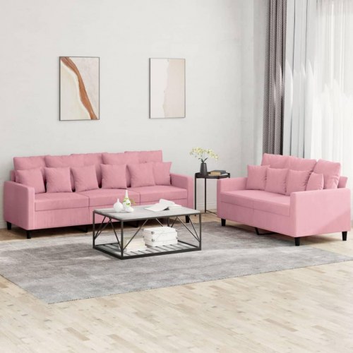 Sofasæt i velour - 2- og 3-personers med hynder, lyserød