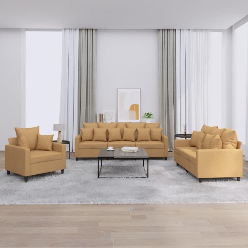 Sofasæt i velour - 3 dele med hynder, brun