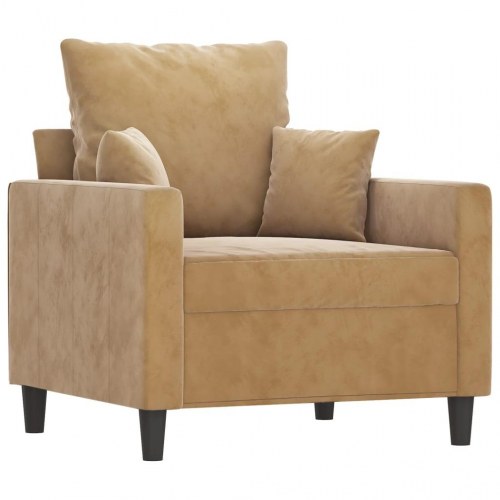 Sofasæt i velour - 3 dele med hynder, brun