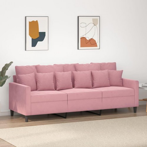 3-personers sofa i velour 180 cm - lyserød