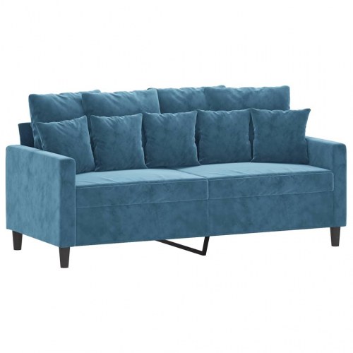 Sofasæt i velour - 2 dele med hynder, blå