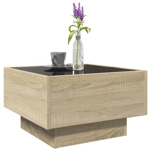 Sofabord med LED-lys 50x50x30 cm konstrueret træ sonoma-eg