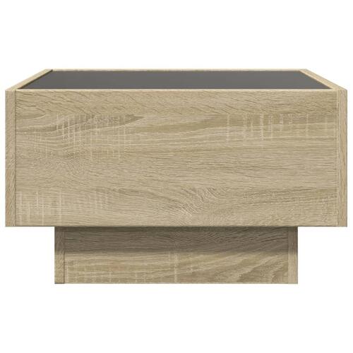 Sofabord med LED-lys 50x50x30 cm konstrueret træ sonoma-eg