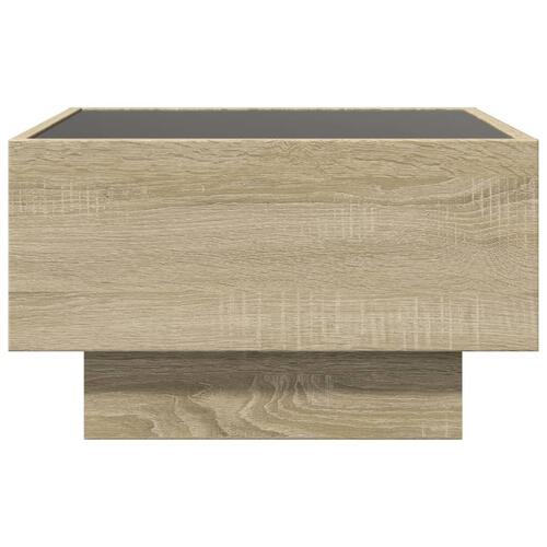 Sofabord med LED-lys 50x50x30 cm konstrueret træ sonoma-eg