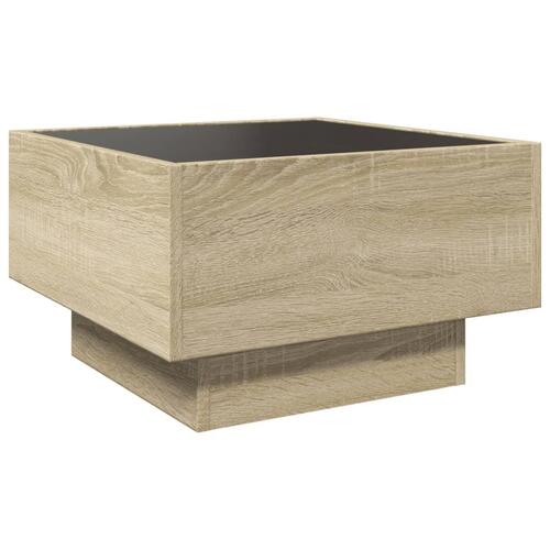 Sofabord med LED-lys 50x50x30 cm konstrueret træ sonoma-eg