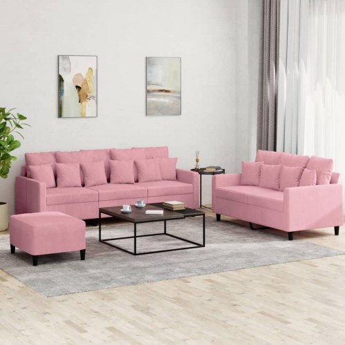 Sofasæt i velour - 3 dele med hynder, lyserød
