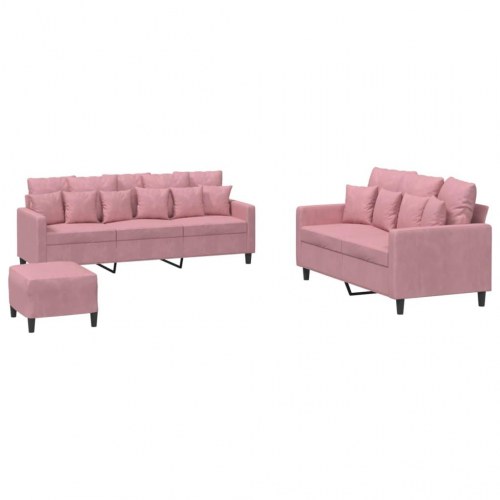 Sofasæt i velour - 3 dele med hynder, lyserød
