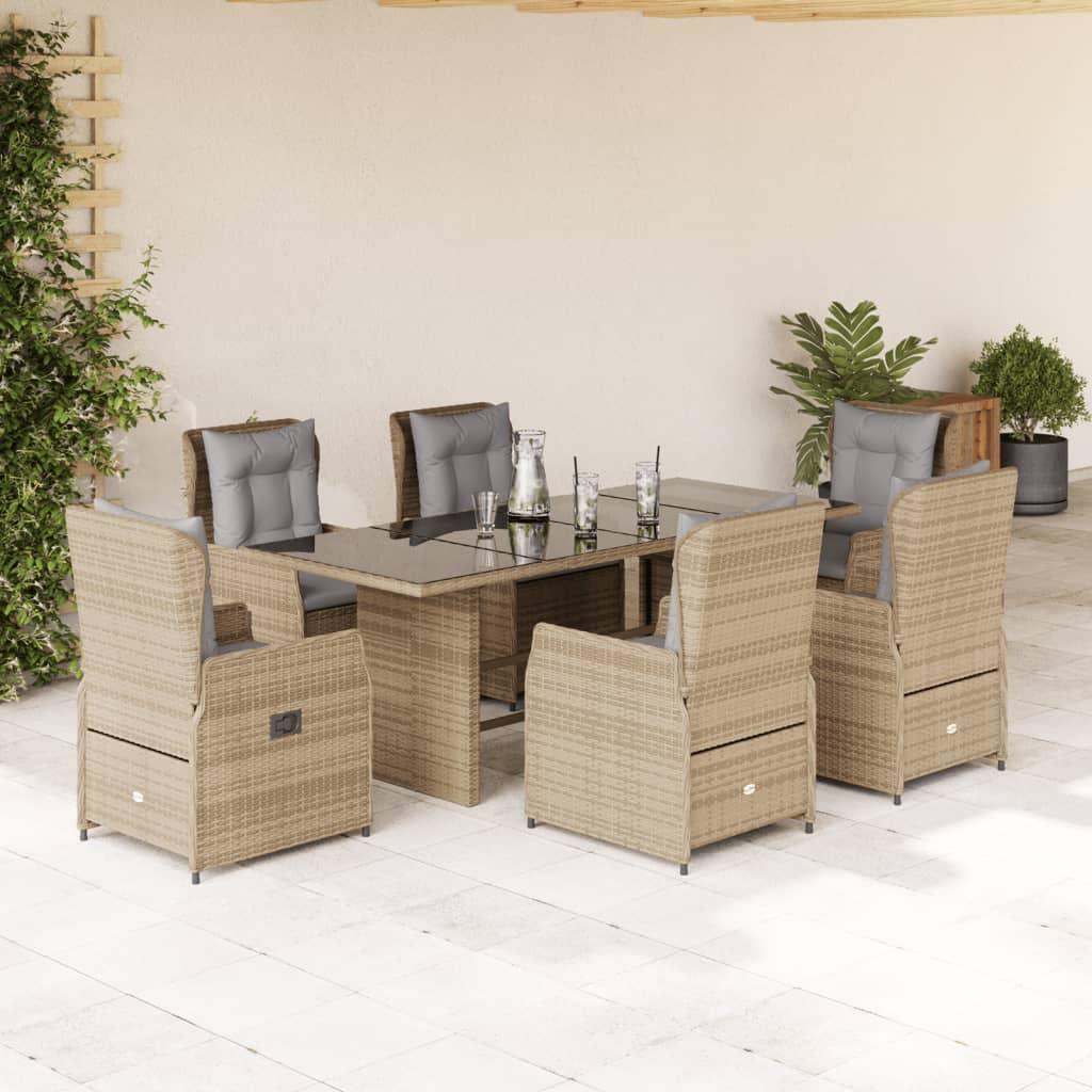 Spisebordssæt Til Haven 7 Dele Med Hynder Polyrattan - 6 / beige og grå / Glas
