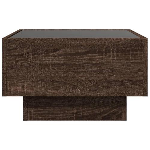 Sofabord med LED-lys 50x50x30 cm konstrueret træ brunt eg