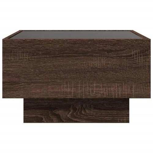 Sofabord med LED-lys 50x50x30 cm konstrueret træ brunt eg