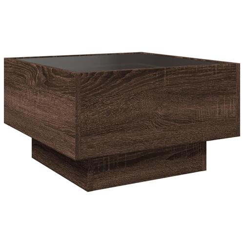Sofabord med LED-lys 50x50x30 cm konstrueret træ brunt eg