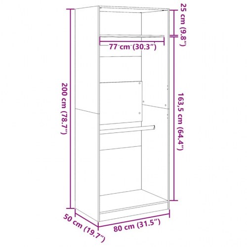 Klædeskab 80 x 50 x 200 cm - betongrå