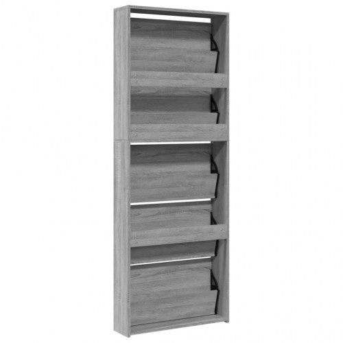 Skoskab med spejl og 5 hylder 63x17x169,5 cm - grå sonoma-eg