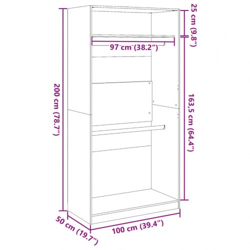 Klædeskab 100 x 50 x 200 cm - egetræsfarve