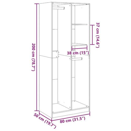Klædeskab 80x50x200 cm konstrueret træ hvid