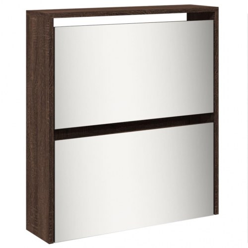 Skoskab med spejl og 5 vippeskuffer 63×17×169,5 cm - brun egetræsfarve