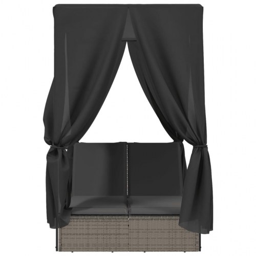 Solseng med tag og gardiner polyrattan grå