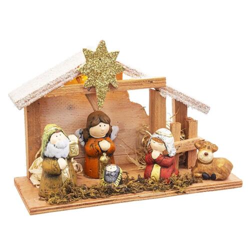Julepynt Krybbespil/Bethlehem Multifarvet Træ Keramik 21,5 x 8,5 x 15,5 cm (6 Dele)
