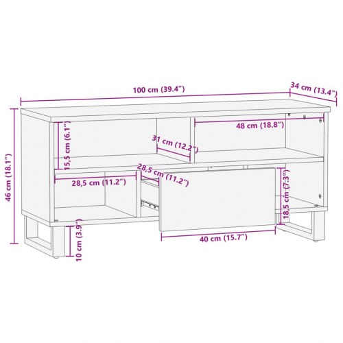 Tv-bord 100×34×46 cm i massivt mangotræ - brun, industrielt design