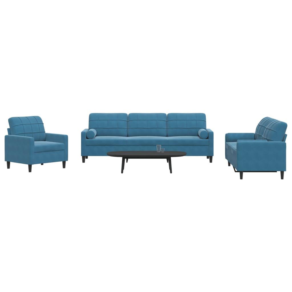 3 Personers Sofa Med Hynder Og Bolsterpuder Velour Blå
