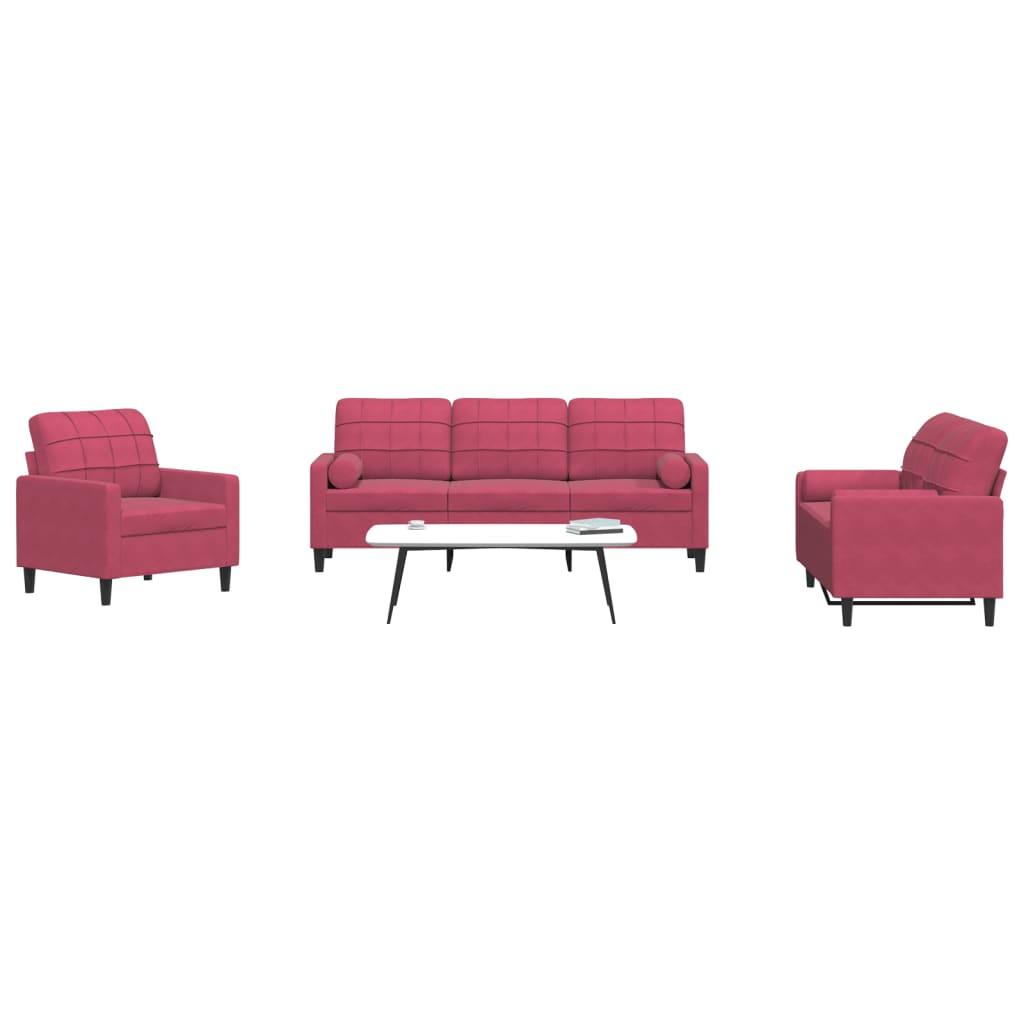 Sofasæt 4 dele med hynder og bolsterpuder velour vinrød