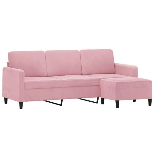 3-personers sofa med fodskammel 198 cm - velour, lyserød