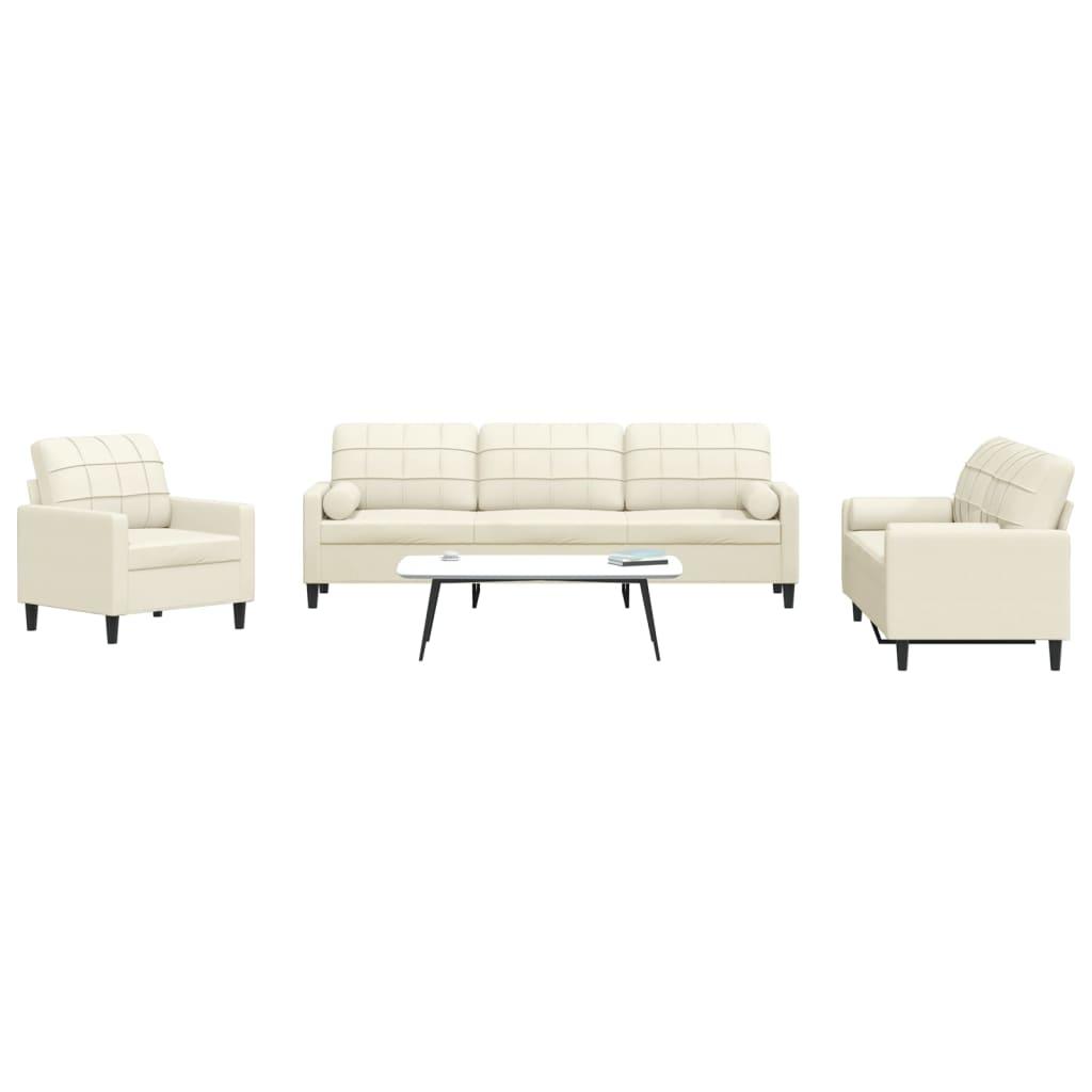 3 personers sofa med hynder og bolsterpuder velour cremefarvet
