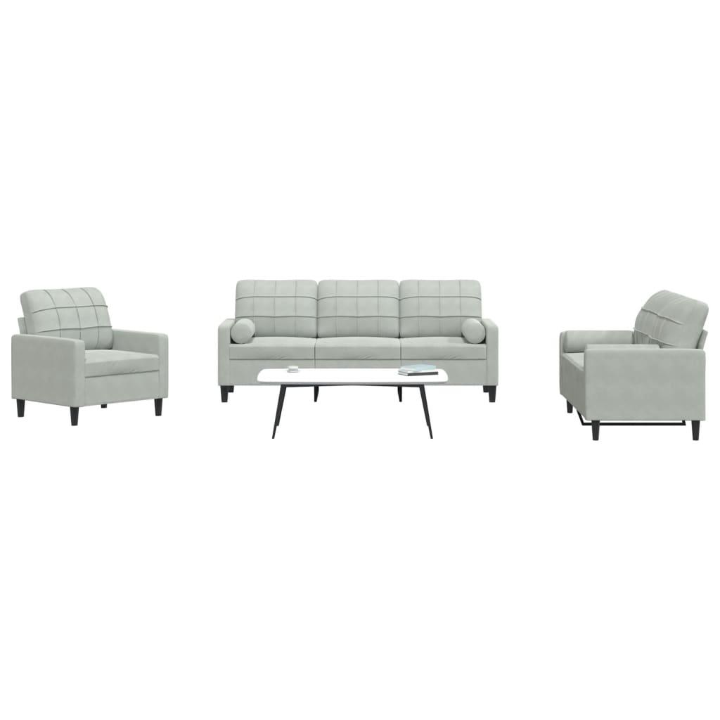 3 Personers Sofa Med Hynder Og Bolsterpuder Velour Lysegrå