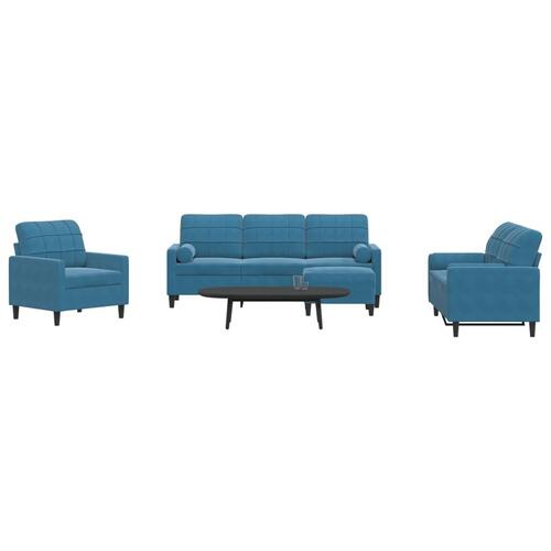 Sofasæt 4 dele med hynder og bolsterpuder velour blå