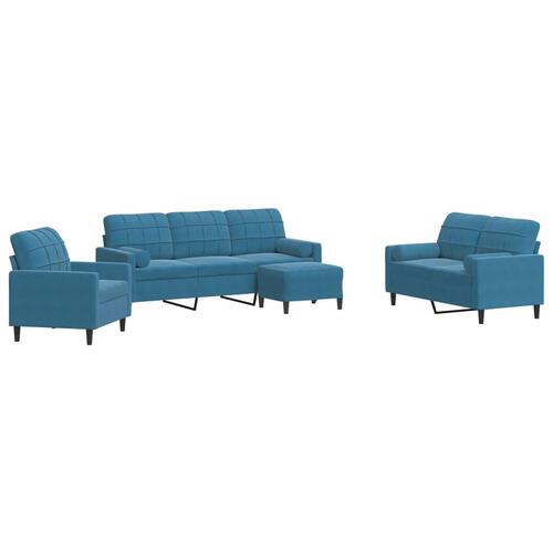 Sofasæt 4 dele med hynder og bolsterpuder velour blå
