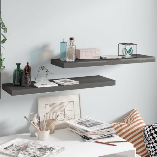 Væghylder 2 stk. - 80×23,5×3,8 cm i MDF, grå højglans