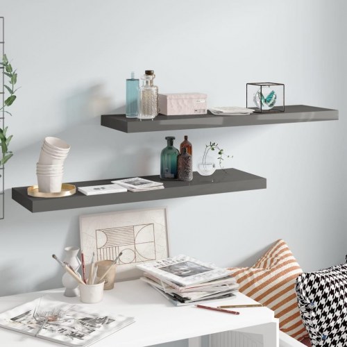 Væghylder 2 stk. - 90 × 23,5 × 3,8 cm - MDF grå højglans
