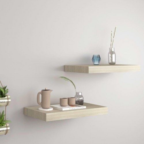 Væghylder 2 stk. - 40×23×3,8 cm i MDF, egetræsfarve