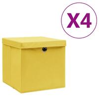 Opbevaringskasser med låg 4 stk. 28x28x28 cm gul