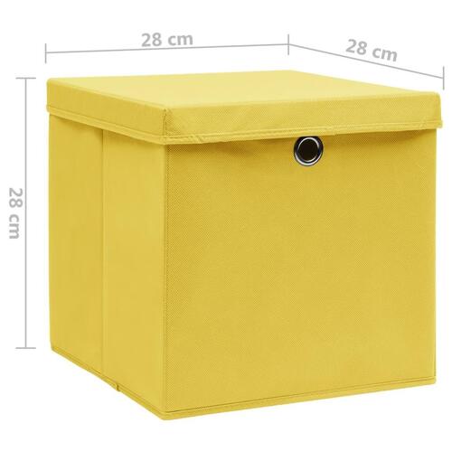 Opbevaringskasser med låg 4 stk. 28x28x28 cm gul