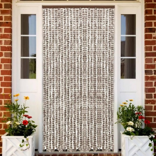 Insektgardin 100×220 cm i chenille - gråbrun/hvid