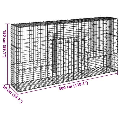 Gabionkurv med cover 300x50x150 cm galvaniseret jern