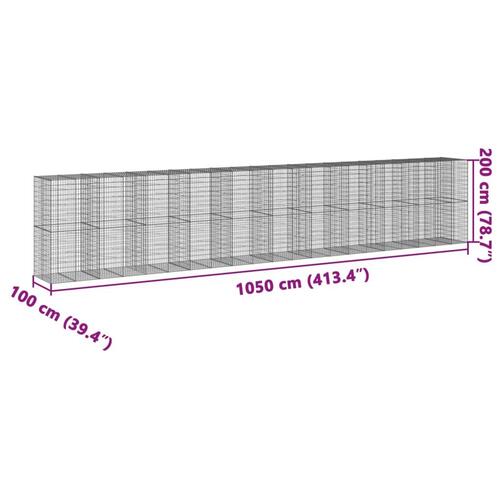 Gabionkurv med cover 1050x100x200 cm galvaniseret jern