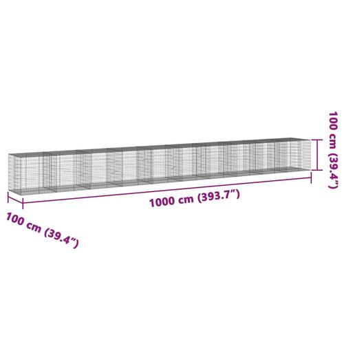 Gabionkurv med cover 1000x100x100 cm galvaniseret jern