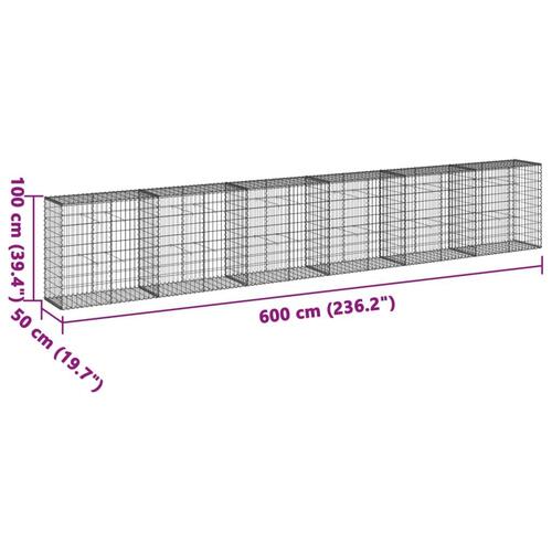 Gabionkurv med cover 600x50x100 cm galvaniseret jern
