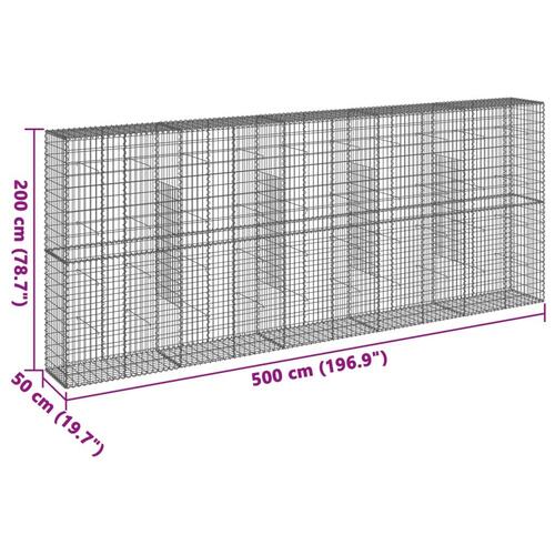 Gabionkurv med cover 500x50x200 cm galvaniseret jern