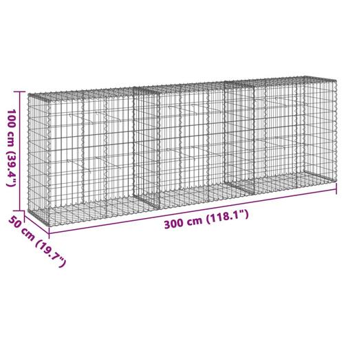 Gabionkurv med cover 300x50x100 cm galvaniseret jern