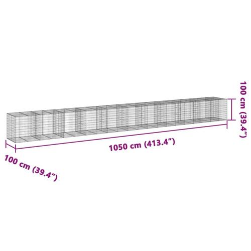 Gabionkurv med cover 1050x100x100 cm galvaniseret jern