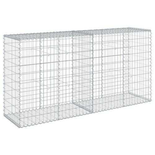 Gabionkurv med cover 200x50x100 cm galvaniseret jern