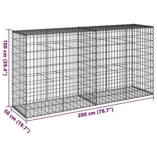 Gabionkurv med cover 200x50x100 cm galvaniseret jern
