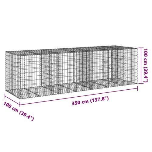 Gabionkurv med cover 350x100x100 cm galvaniseret jern